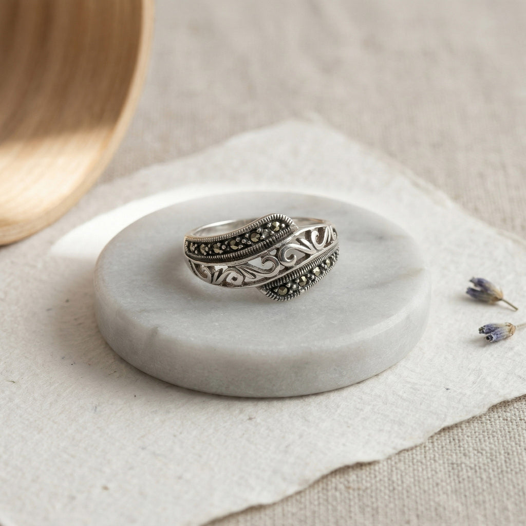 Marcasite Stone Silver Ring