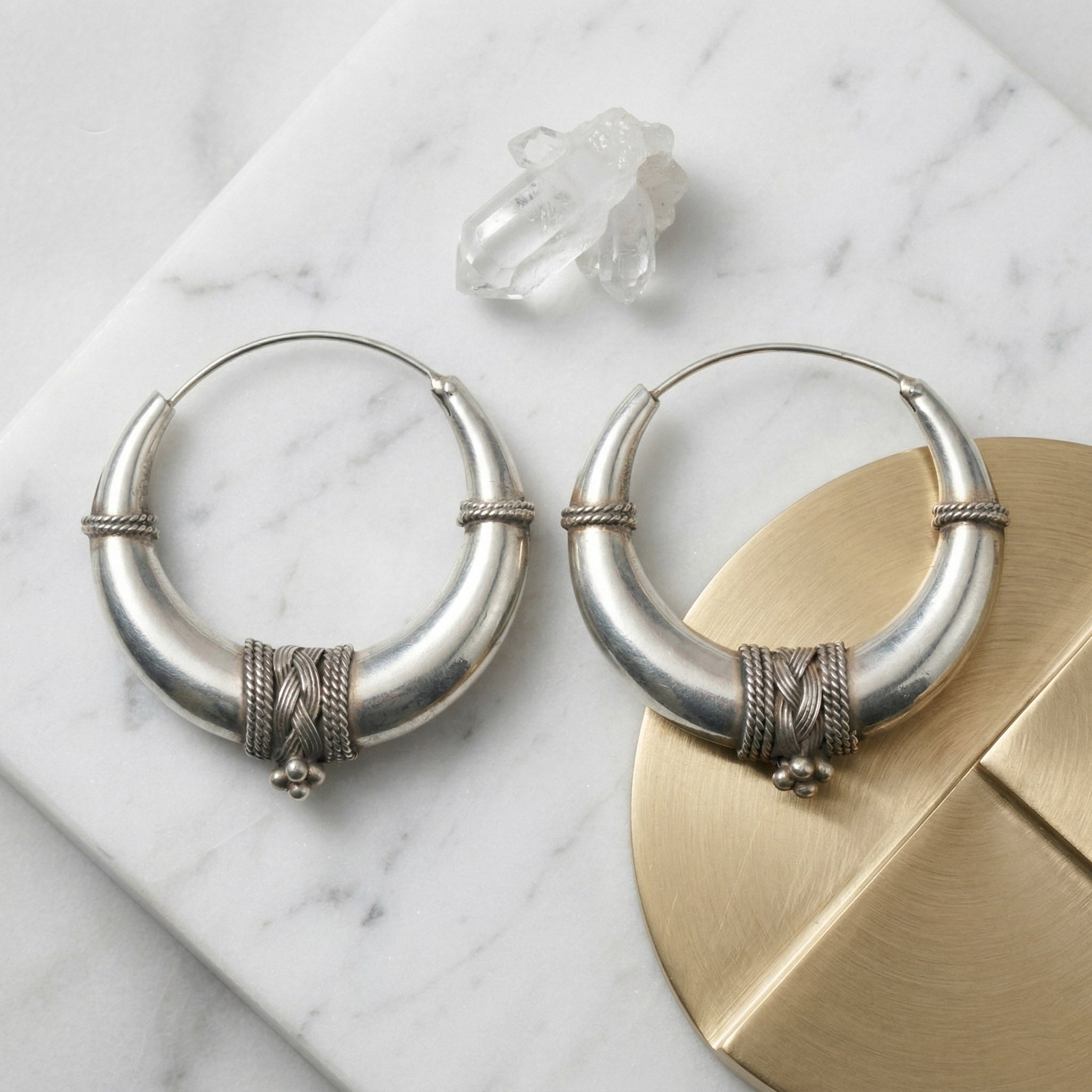 Moonraga Minimalist Gajai Work Sterling Silver Hoop Earrings