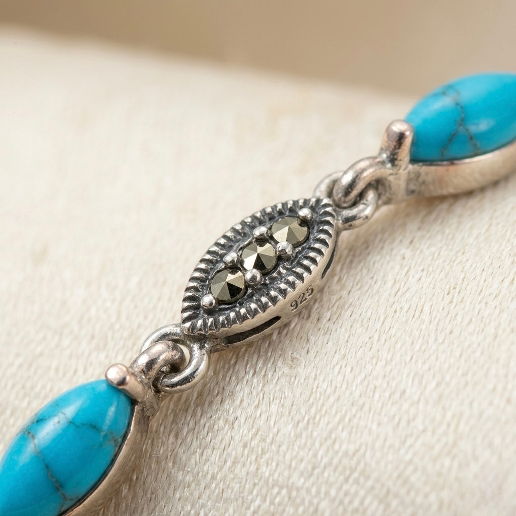 Turquoise Marcasite Silver Bracelet