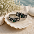 925 Sterling Silver Green Stone Oxidised Toe Rings for Women
