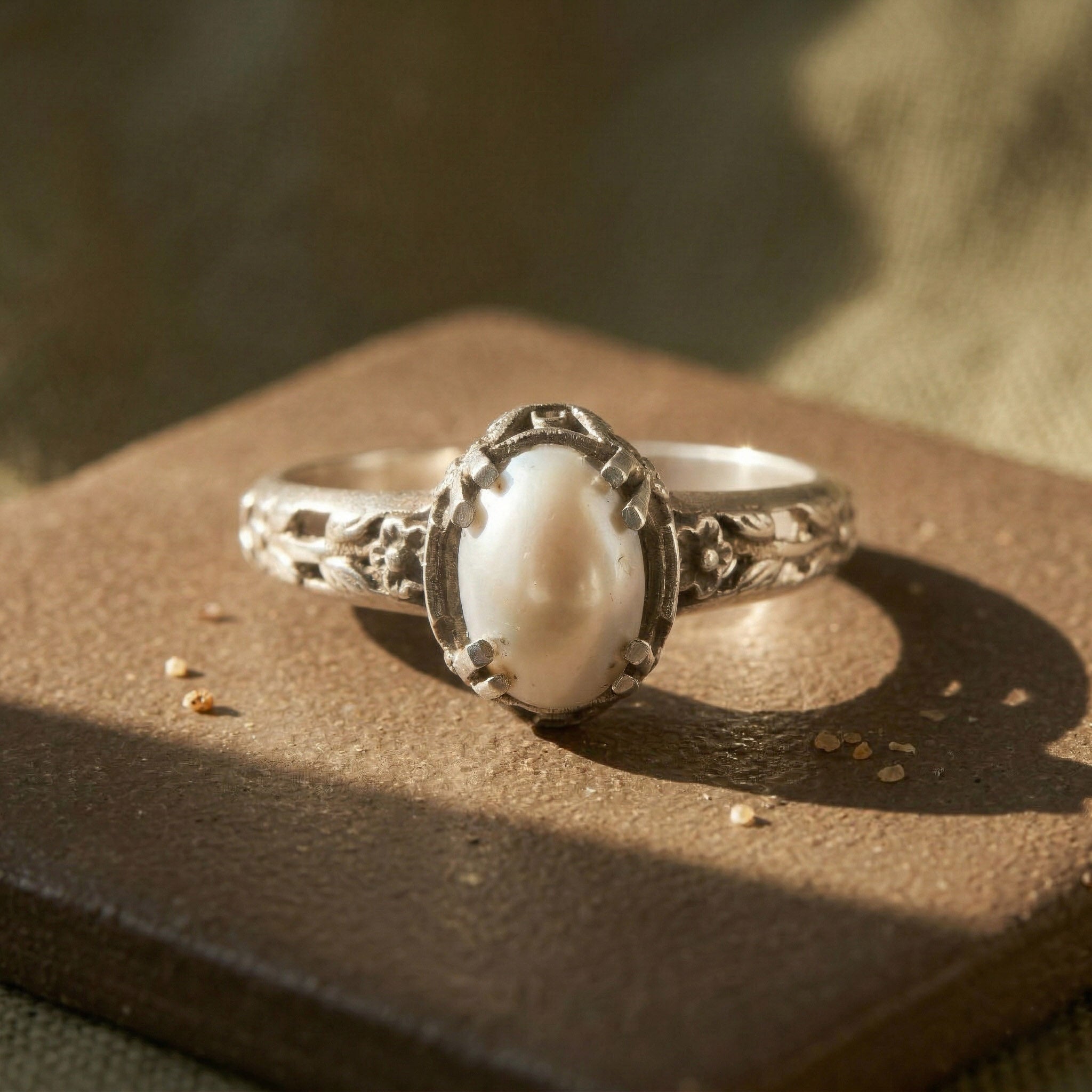 White Pearl Silver Ring