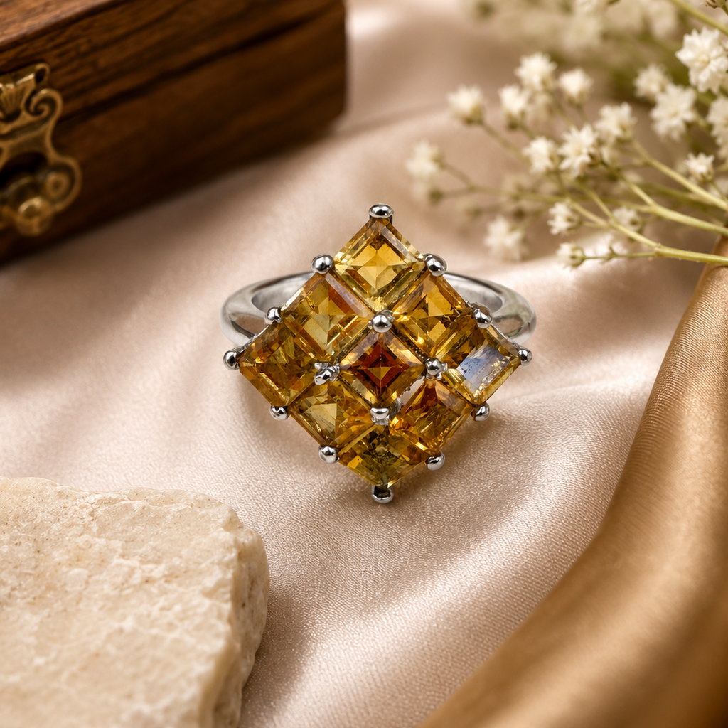Citrine Geometric Statement Ring