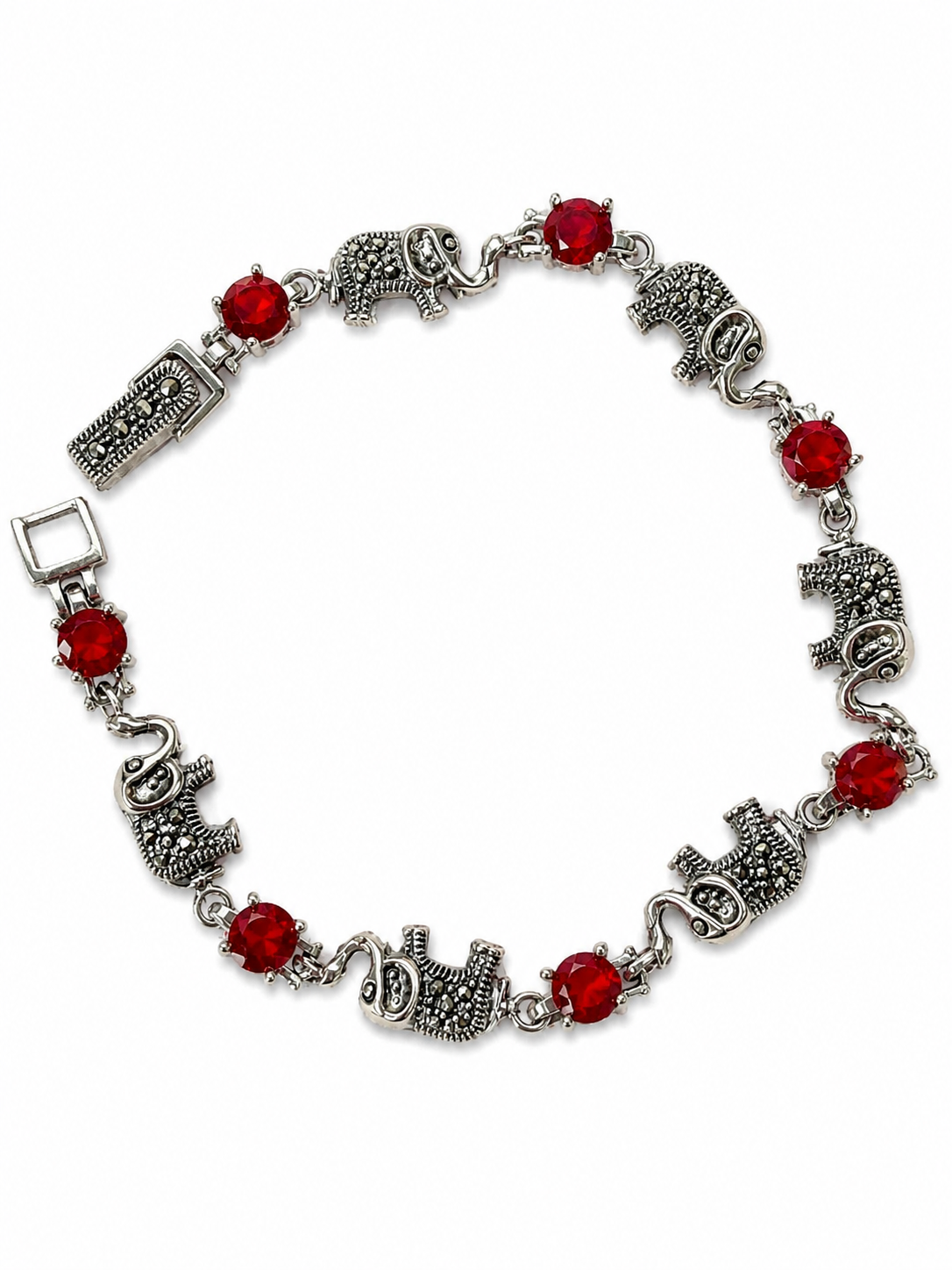 Elephant Charm Bracelet with Ruby Red Stones