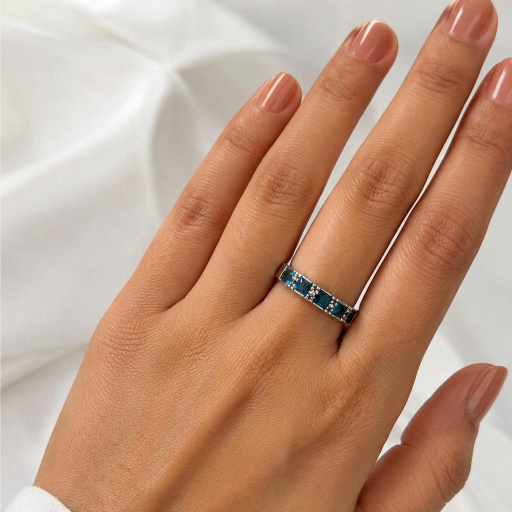 Blue London Topaz Sterling Silver Bar Ring | Geometric Statement Ring