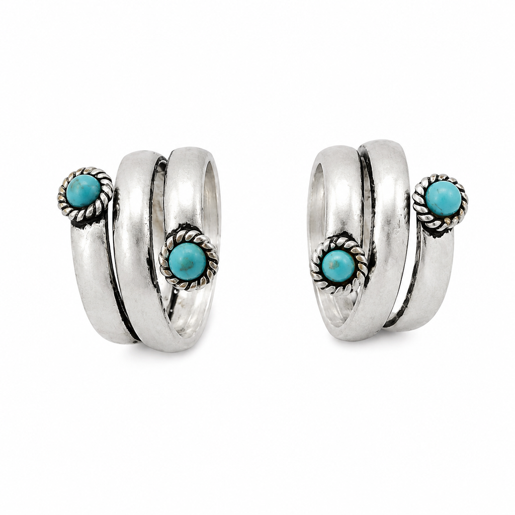 925 Sterling Silver Turquoise Spiral Toe Ring | Adjustable Oxidized Boho Foot Ring for Women