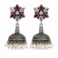Oxidized Silver Ruby Jhumka Earrings – Pair