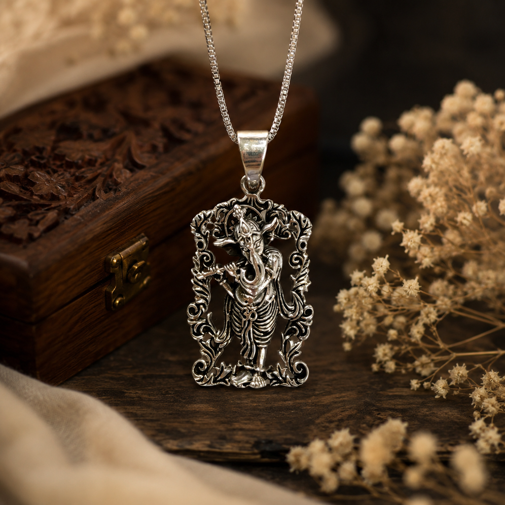 Oxidized Silver Ganesha Pendant