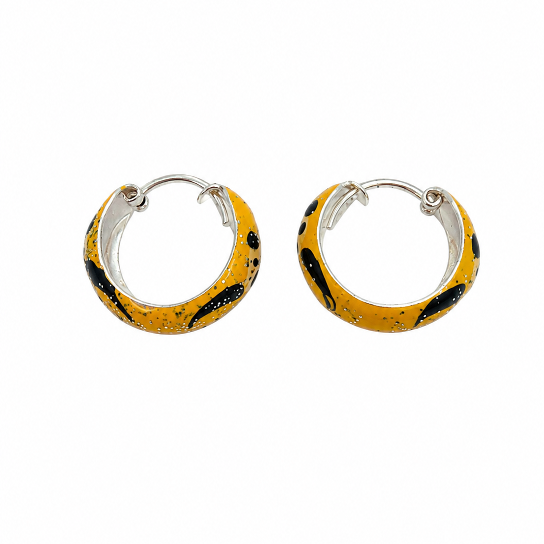 Golden Yellow Panda Enamel Hoop Earrings for Kids