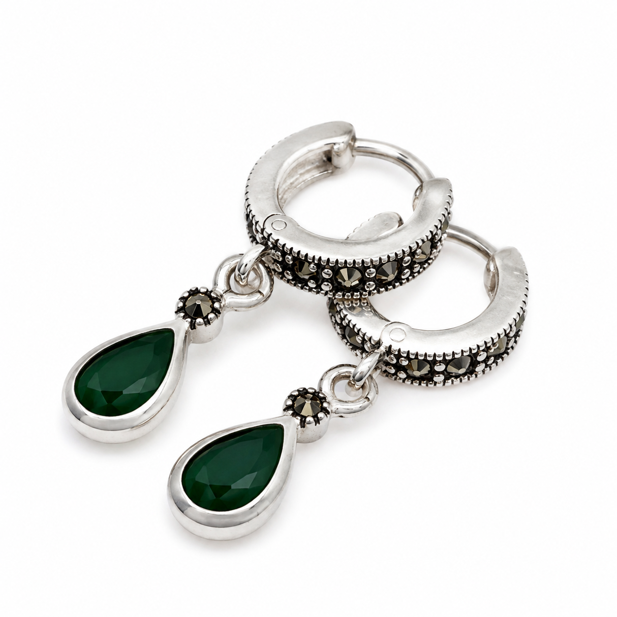 Kids’ Green Teardrop Hoop Earrings – Sterling Silver Look