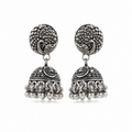 Peacock Bloom Oxidized Silver Jhumka Earrings