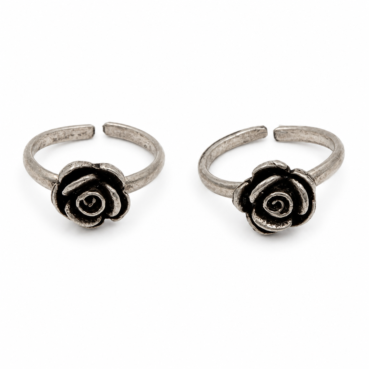 925 Sterling Silver Rose Toe Ring | Adjustable Oxidized Floral Toe Ring for Women