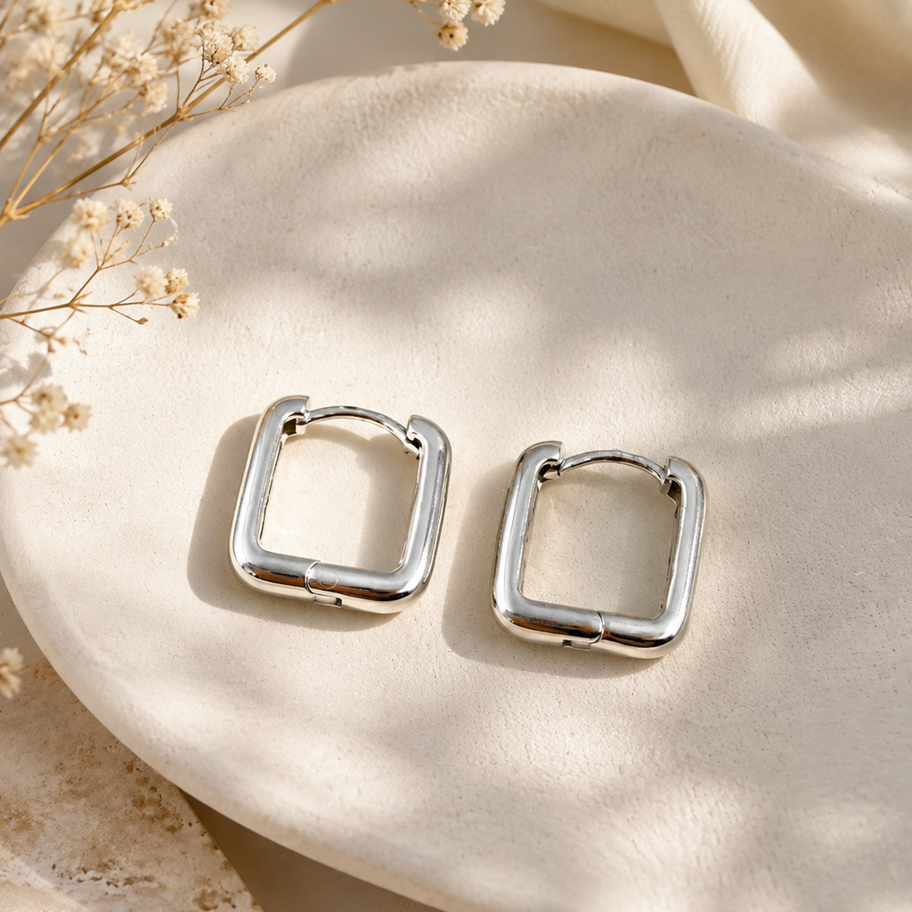 Kids’ Sterling Silver Square Hoop Earrings – Minimalist Design