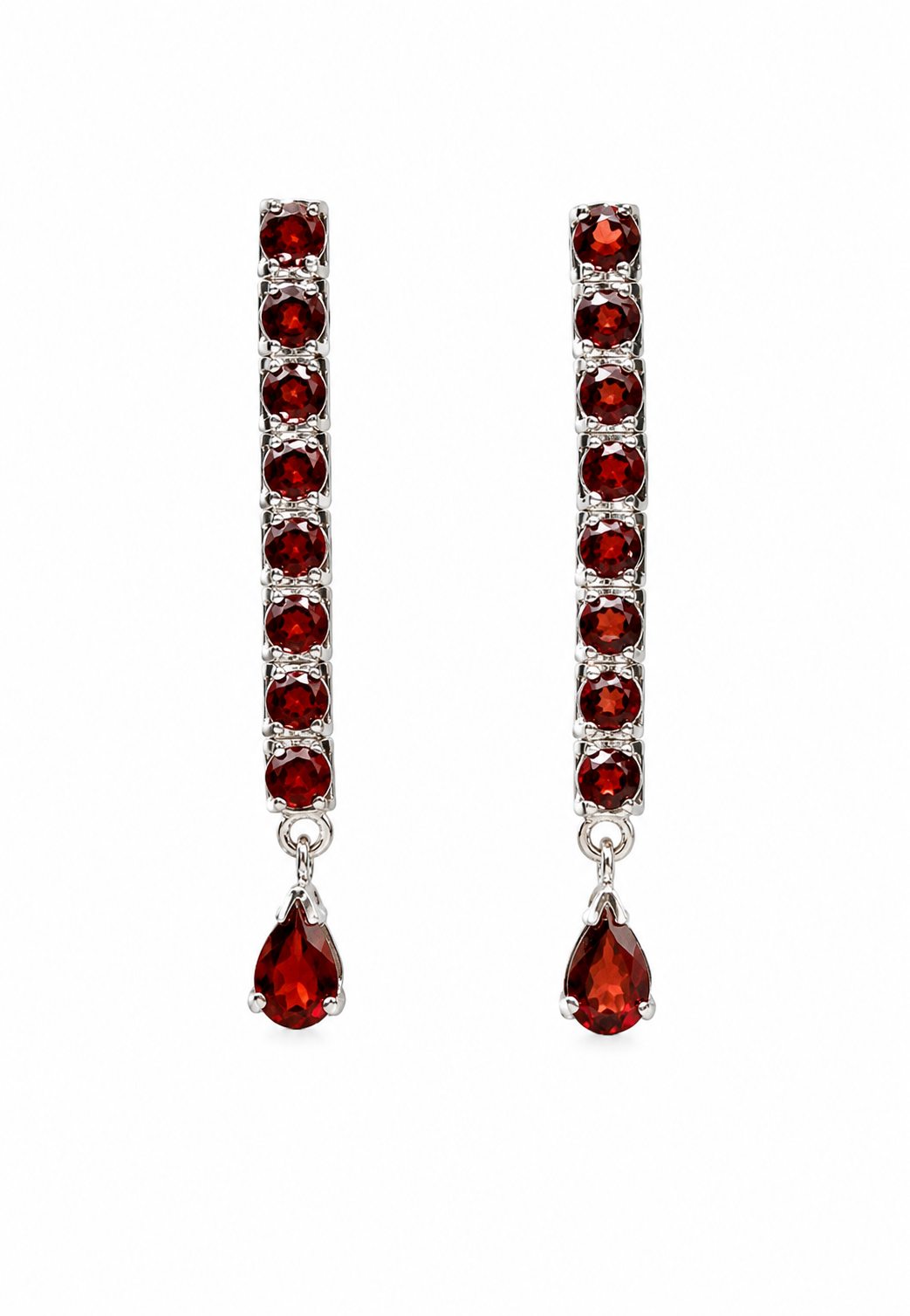 925 Sterling Silver Ruby Linear Drop Earrings | Elegant Teardrop Ruby Dangle Earrings