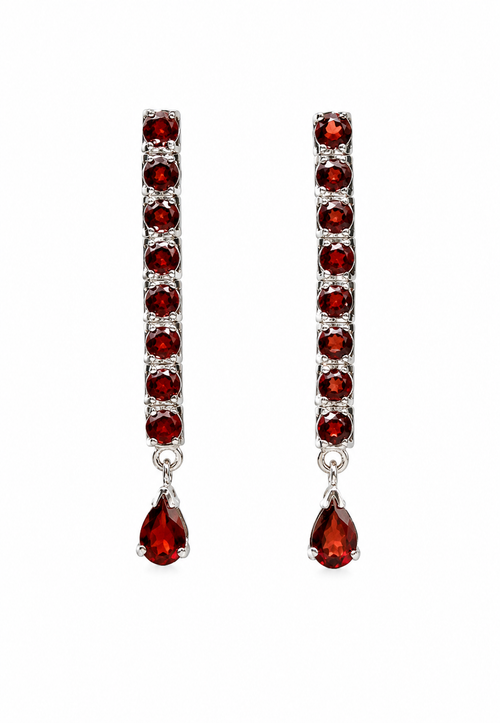 925 Sterling Silver Ruby Linear Drop Earrings | Elegant Teardrop Ruby Dangle Earrings