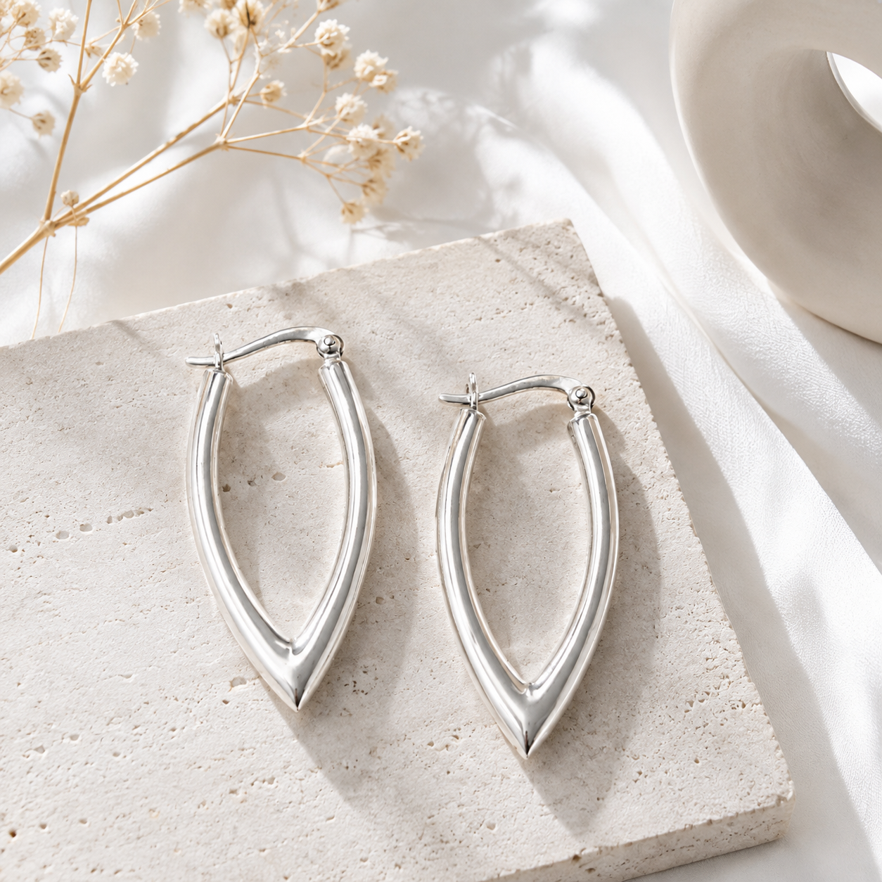 Silver Teardrop Hoop Earrings