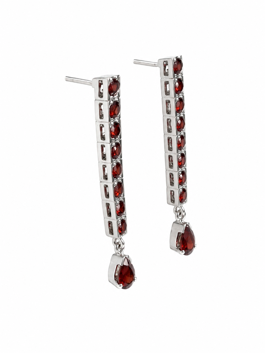 925 Sterling Silver Ruby Linear Drop Earrings | Elegant Teardrop Ruby Dangle Earrings