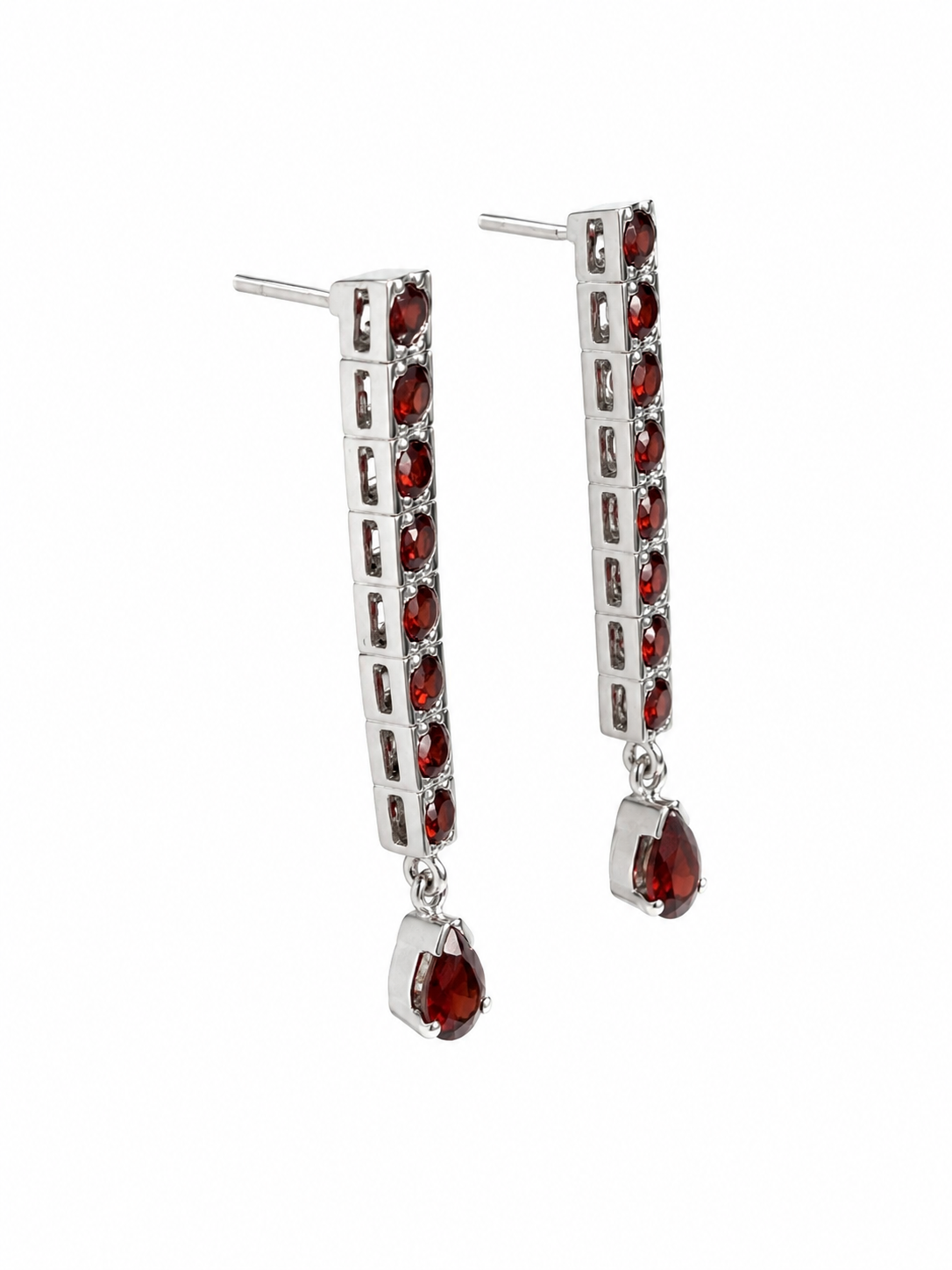 925 Sterling Silver Ruby Linear Drop Earrings | Elegant Teardrop Ruby Dangle Earrings