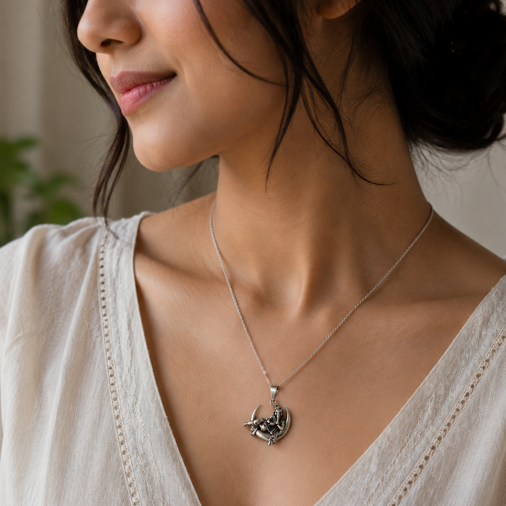Moonlit Bal Ganesha Sterling Silver Pendant
