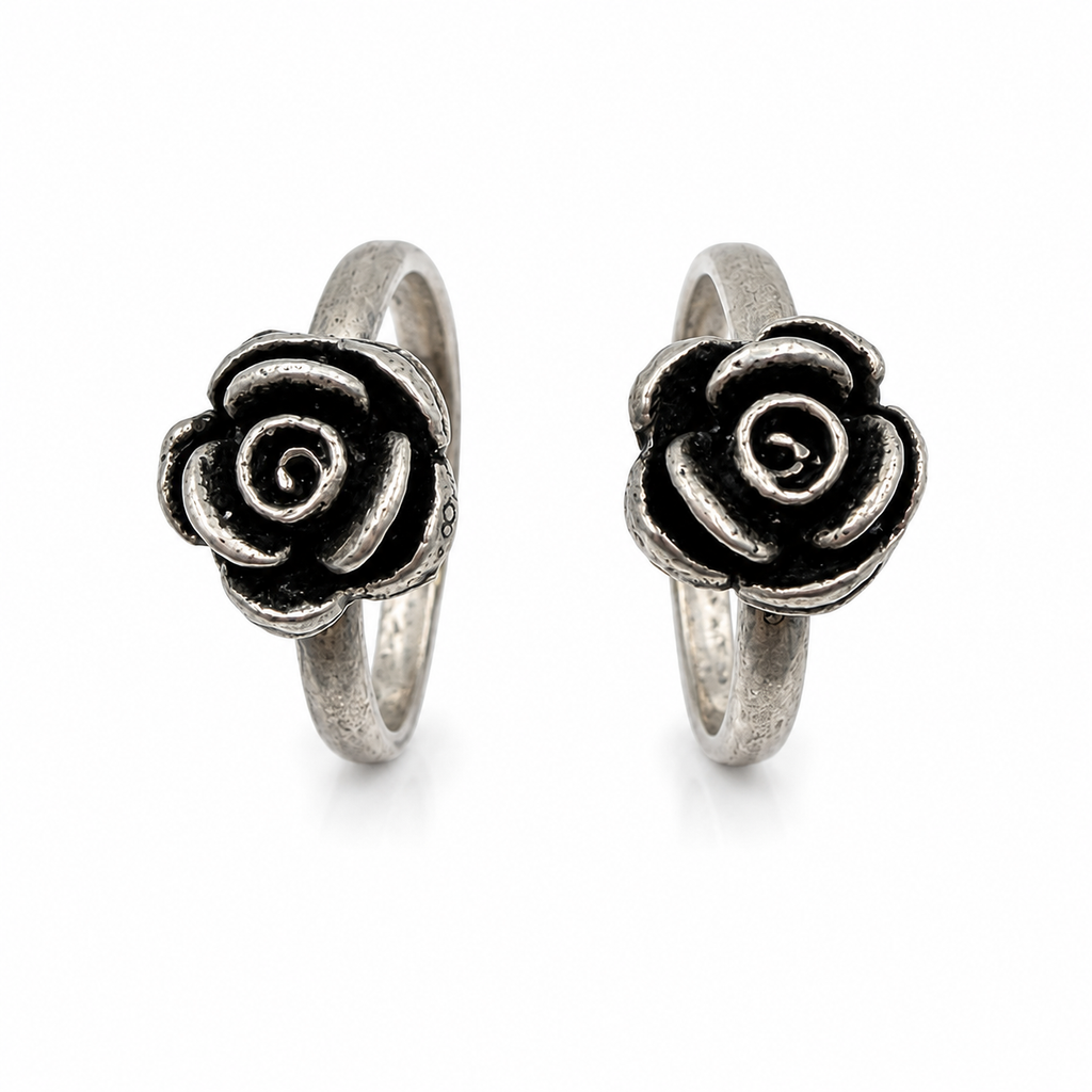 925 Sterling Silver Rose Toe Ring | Adjustable Oxidized Floral Toe Ring for Women