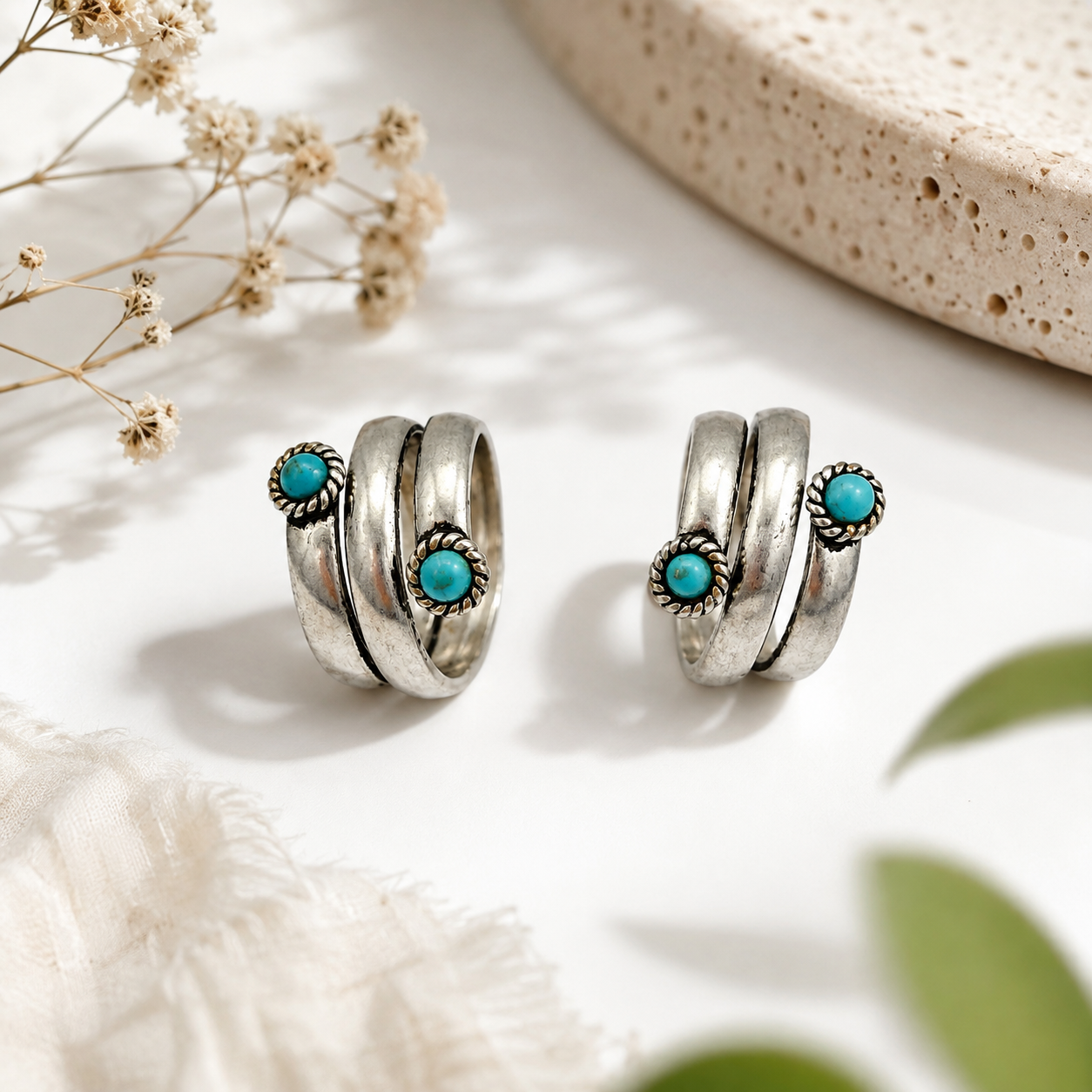 925 Sterling Silver Turquoise Spiral Toe Ring | Adjustable Oxidized Boho Foot Ring for Women