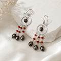 Carnelian & Dark Pearl Sterling Silver Drop Earrings