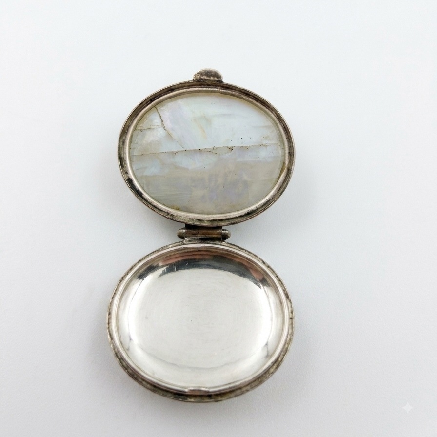 925 Silver Round Moonstone Hinged Trinket Box