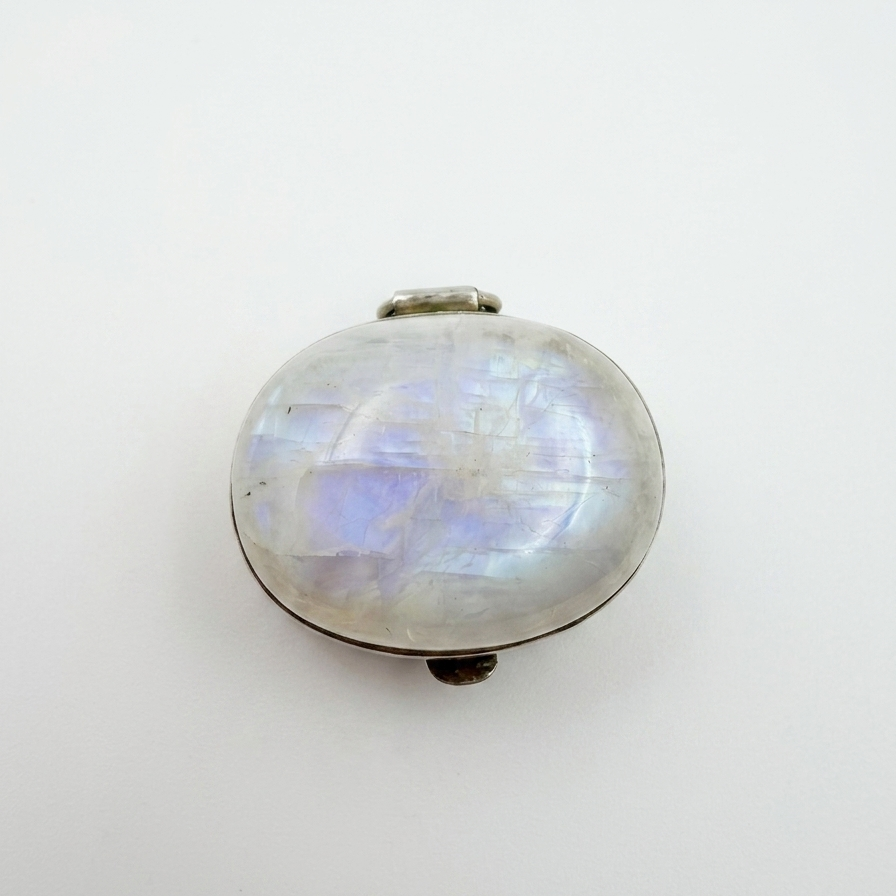 925 Silver Round Moonstone Hinged Trinket Box