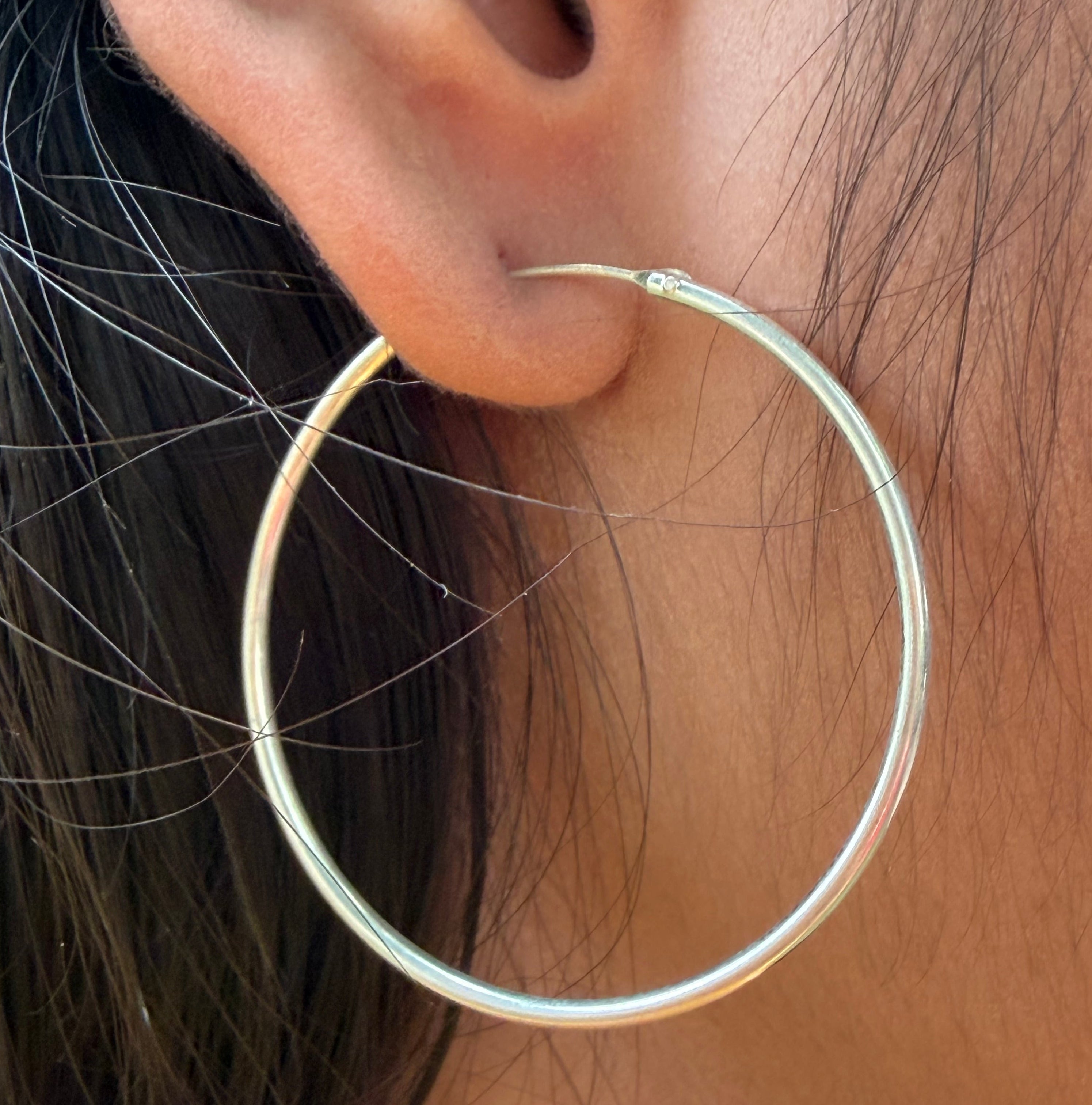 Classic Silver Pipe Hoop Earrings